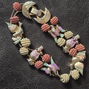 Vintage Nautical Slide Charm Whimsical Bird and Berry Bracelet